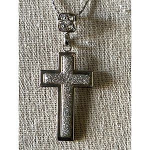 Designer Pave Silver Crystal Necklace— 18”